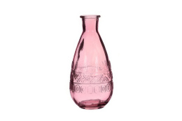 Szklana butelka różowa wazon świecznik 16cm na kwiaty pink