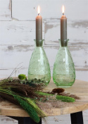 Szklana butelka zielona wazonik świecznik 16cm na komodę