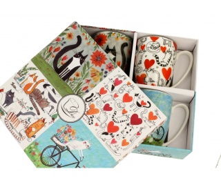 Zestaw 4 kubków koci świat na prezent 350 ml koty rower