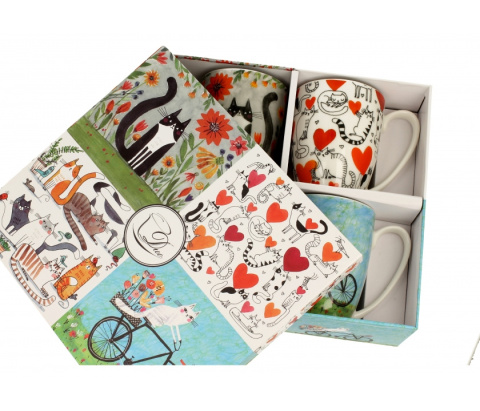 Zestaw 4 kubków koci świat na prezent 350 ml koty rower