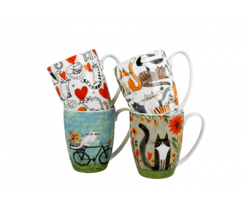 Zestaw 4 kubków koci świat na prezent 350 ml koty rower