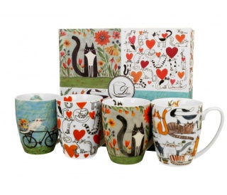 Zestaw 4 kubków koci świat na prezent 350 ml koty rower