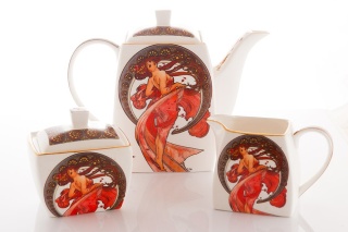 SERWIS KAWOWY ALFONS MUCHA TANCERKA PORCELANOWY