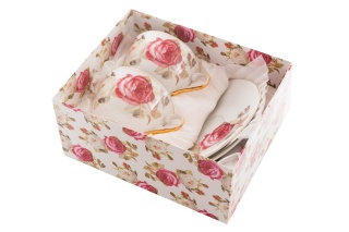 ZESTAW 2 FILIŻANKI ŁYŻECZKI RÓŻA CZERWONA PREZENT