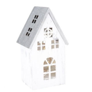 Biały srebrny lampion drewno oświetlenie led domek na święta