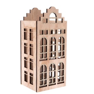 Drewniany lampion świecznik brązowy domek na świecę prezent