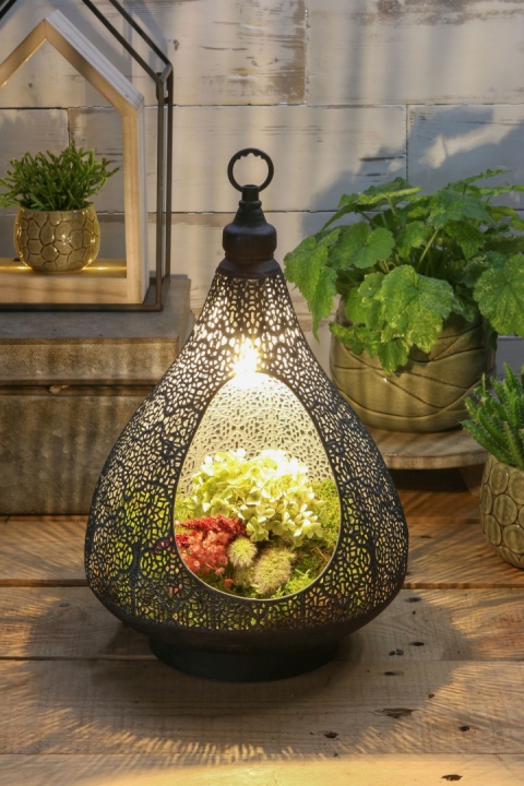 Czarna lampa ażurowa lampka do salonu biura maroco boho