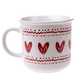 Duży ceramiczny kubek biały w serca tłoczony walentynki