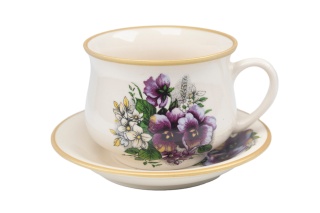 Filiżanka na spodku bratki kolekcja Mieroszów