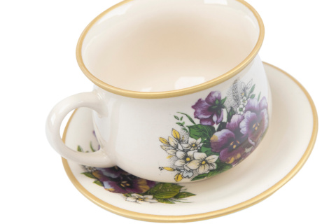 Filiżanka na spodku bratki kolekcja Mieroszów