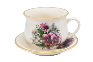 Filiżanka na spodku bratki kolekcja Mieroszów