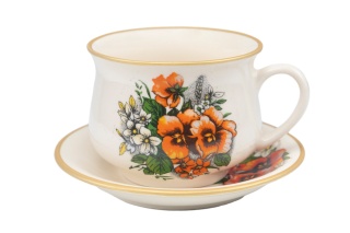 Filiżanka na spodku bratki kolekcja Mieroszów