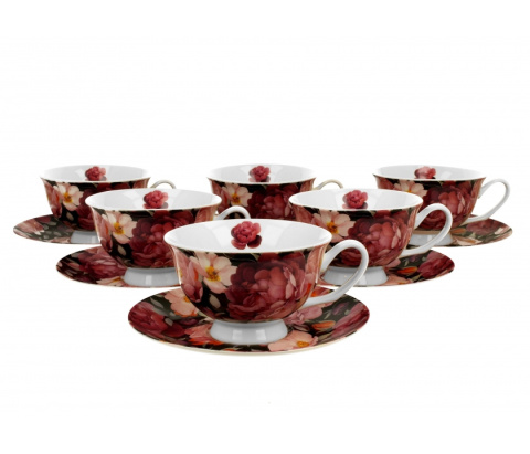 Komplet sześć filiżanek do herbaty royal spring roses black