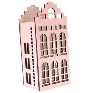 Drewniany lampion świecznik różowy domek na świecę prezent