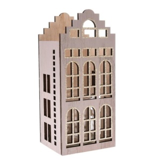 Szary świecznik lampion domek drewno na świeczkę święta