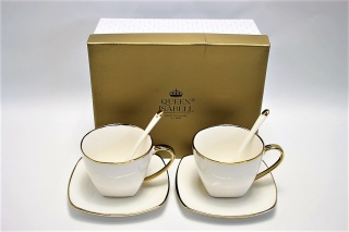 Zestaw dwie filiżanki w pudełku Queen Isabell łyżeczki gold