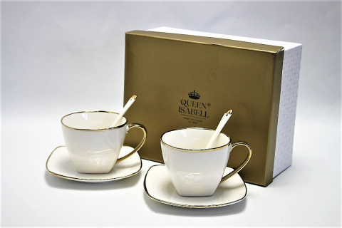 Zestaw dwie filiżanki w pudełku Queen Isabell łyżeczki gold