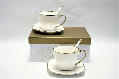 Zestaw dwie filiżanki w pudełku Queen Isabell łyżeczki gold