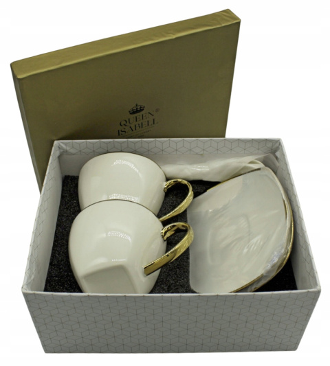 Zestaw dwie filiżanki w pudełku Queen Isabell łyżeczki gold