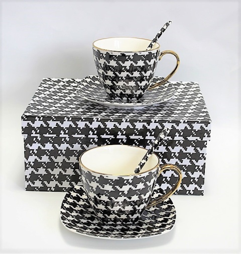 Zestaw 2 filiżanki w pudełku Queen Isabell łyżeczki pepitka