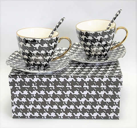 Zestaw 2 filiżanki w pudełku Queen Isabell łyżeczki pepitka