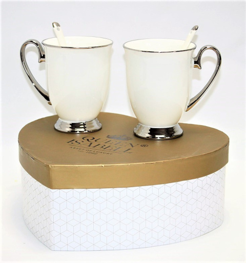 Zestaw 2 kubki porcelanowe na prezent Queen Isabell silver
