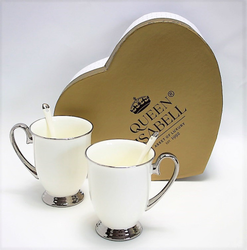 Zestaw 2 kubki porcelanowe na prezent Queen Isabell silver