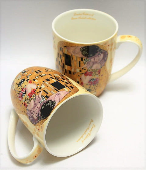 Komplet dwa kubki porcelanowe Klimt Pocałunek na urodziny