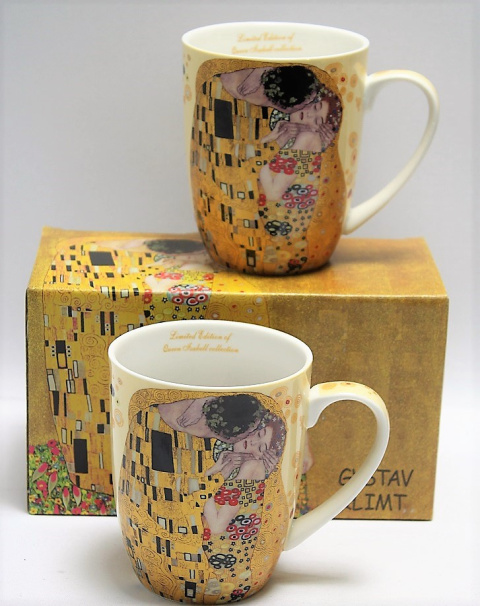 Komplet dwa kubki porcelanowe Klimt Pocałunek na urodziny