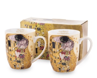 Komplet dwa kubki porcelanowe Klimt Pocałunek na urodziny