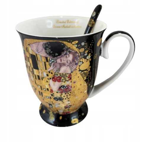 Komplet dwa kubki z łyżeczkami Klimt Pocałunek Quenn Isabell