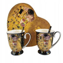 Komplet dwa kubki z łyżeczkami Klimt Pocałunek Quenn Isabell