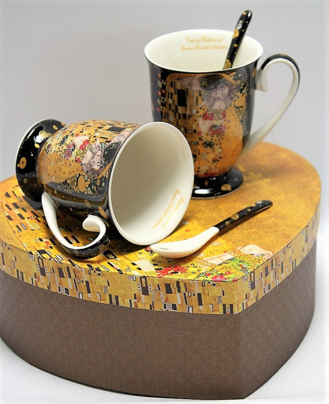 Komplet dwa kubki z łyżeczkami Klimt Pocałunek Quenn Isabell