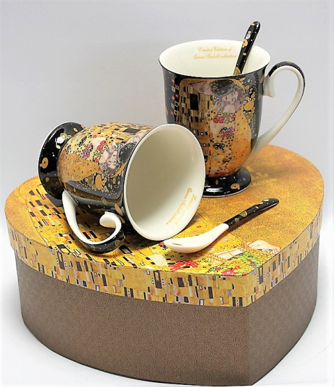 Komplet dwa kubki z łyżeczkami Klimt Pocałunek Quenn Isabell