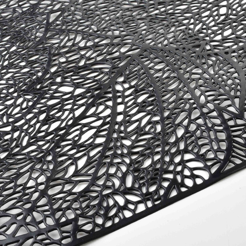 Czarna mata na stół podkładka Leila Leaves prostokąt liście