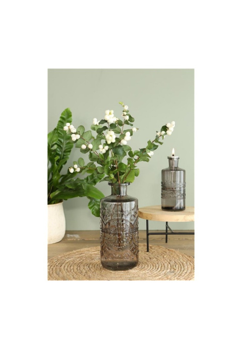 Szklana butelka szara wazon ozdoba świecznik 21 cm na kwiaty