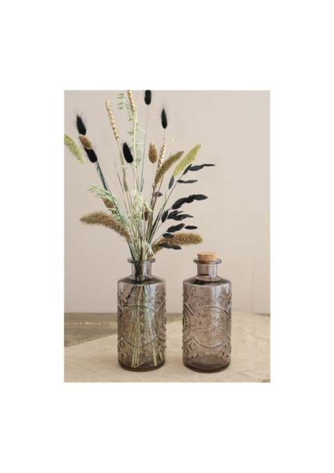 Szklana butelka szara wazon ozdoba świecznik 21 cm na kwiaty