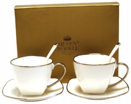 Zestaw dwie filiżanki w pudełku Queen Isabell łyżeczki gold