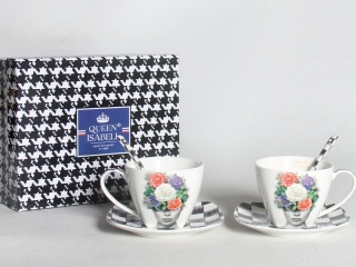 Zestaw 2 filiżanki w pudełku Queen Isabell łyżeczki floral