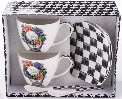 Zestaw 2 filiżanki w pudełku Queen Isabell łyżeczki floral