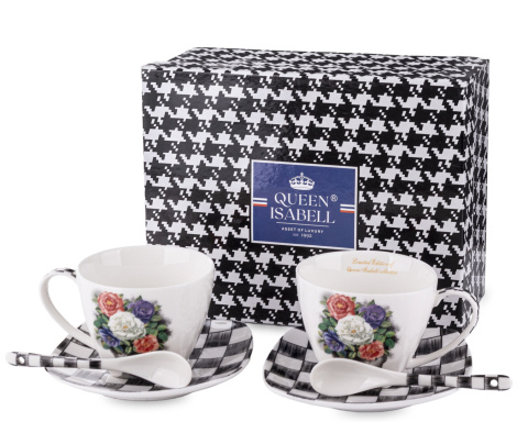 Zestaw 2 filiżanki w pudełku Queen Isabell łyżeczki floral