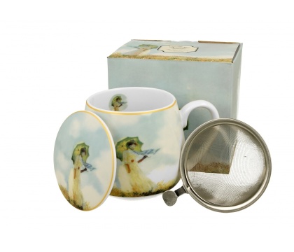 Zestaw kubek baryłka sitko Monet Woman with Parasol prezent