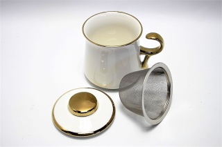 Zestaw kubek zaparzacz sitko do herbaty gold Queen Isabell