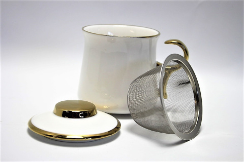 Zestaw kubek zaparzacz sitko do herbaty gold Queen Isabell
