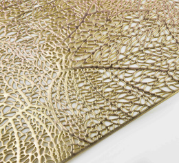 Prostokątna złota mata na stół podkładka Leila Leaves liście