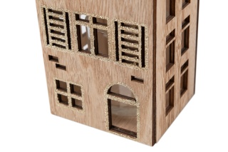 Brązowy świecznik drewniany lampion domek na świecę święta