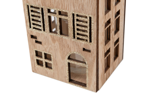 Brązowy świecznik drewniany lampion domek na świecę święta