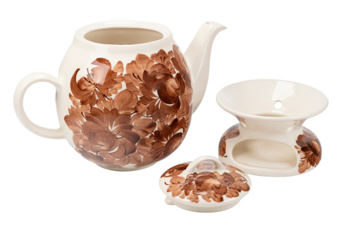 Dzbanek malowany kwiaty podgrzewacz Mieroszów brąz