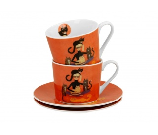 Zestaw dwie filiżanki spodki koci świat Cindy koty do kawy