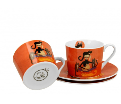 Zestaw dwie filiżanki spodki koci świat Cindy koty do kawy